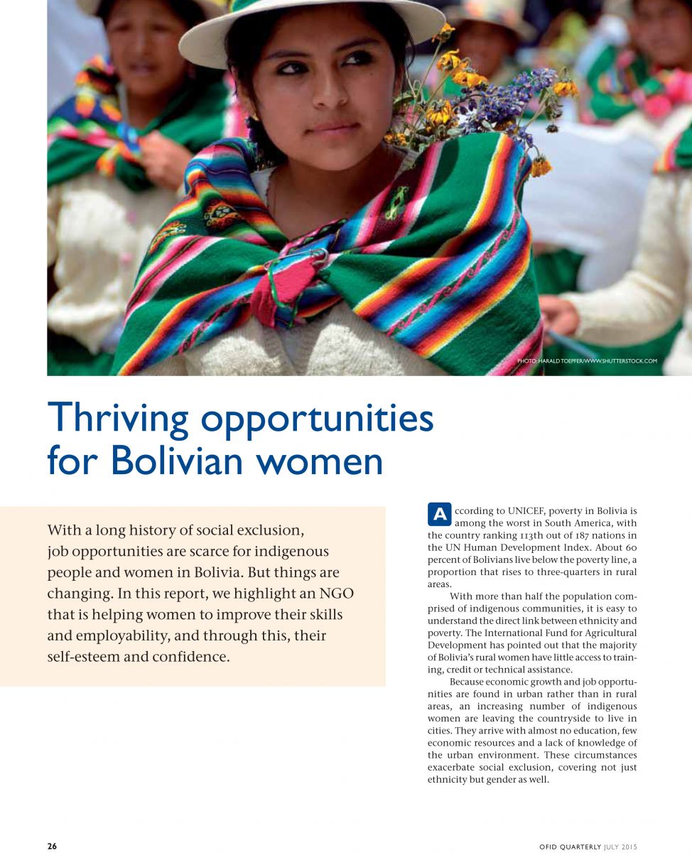 OFID highlights in its latest quarterly activities report, the FPSC and CEFIM work for the empowerment of Bolivian woman