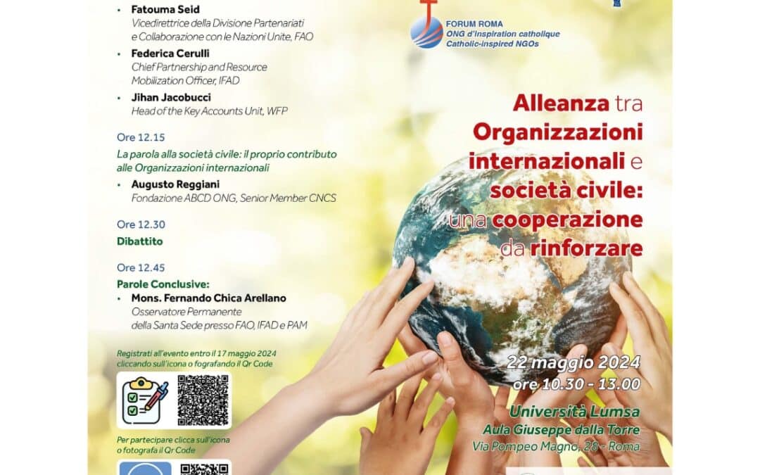 Participamos en el seminario “Alianza entre organizaciones internacionales y sociedad civil: se debe reforzar la cooperación”, que se celebrará en Roma